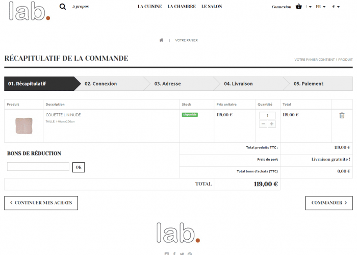Page panier - ecommerce prestashop
